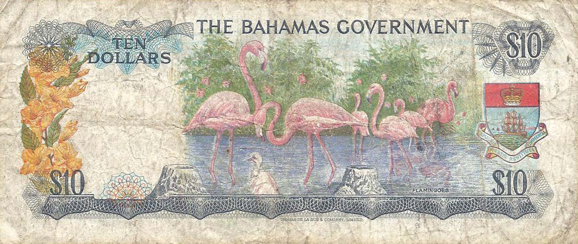 Back of Bahamas p22a: 10 Dollars from 1965