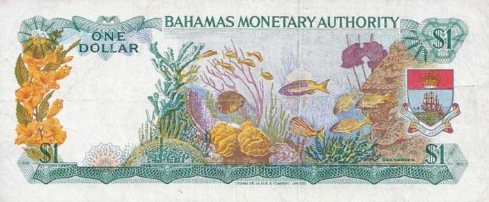 Back of Bahamas p27a: 1 Dollar from 1968