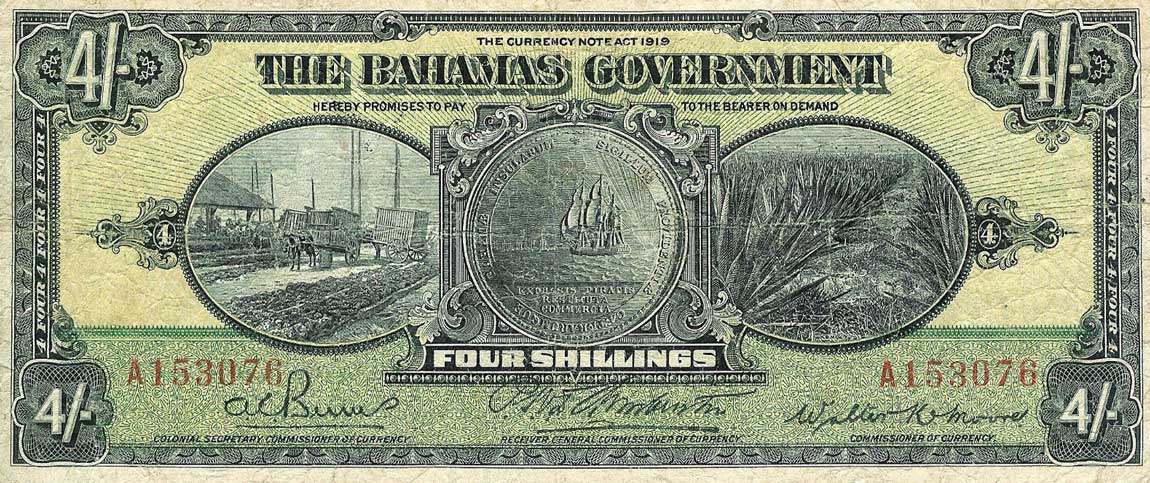 Front of Bahamas p2b: 4 Shillings from 1919