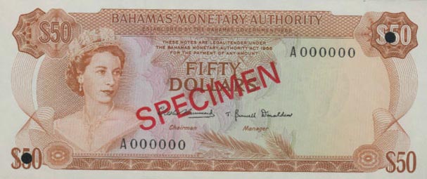 Front of Bahamas p32s: 50 Dollars from 1968