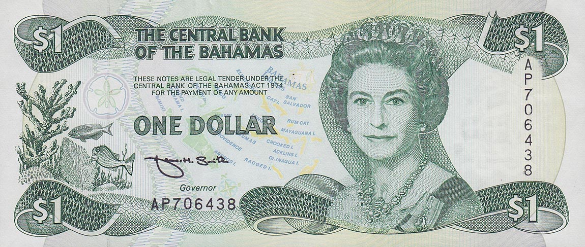 Front of Bahamas p51a: 1 Dollar from 1974