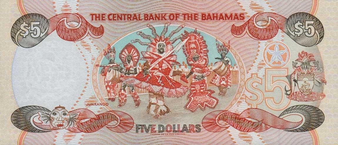 Back of Bahamas p63a: 5 Dollars from 1997