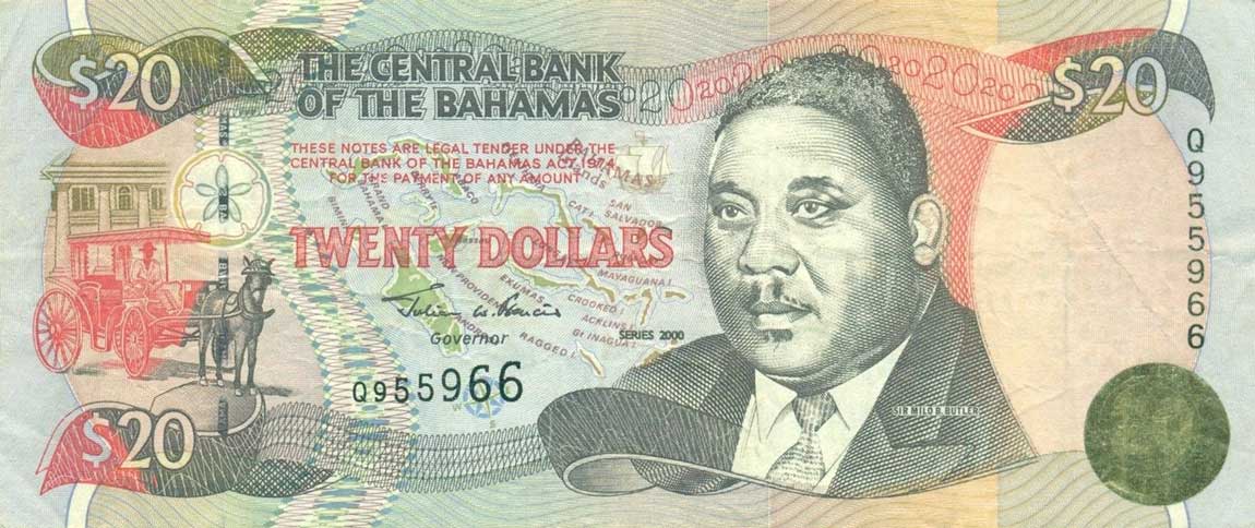 Front of Bahamas p65A: 20 Dollars from 2000