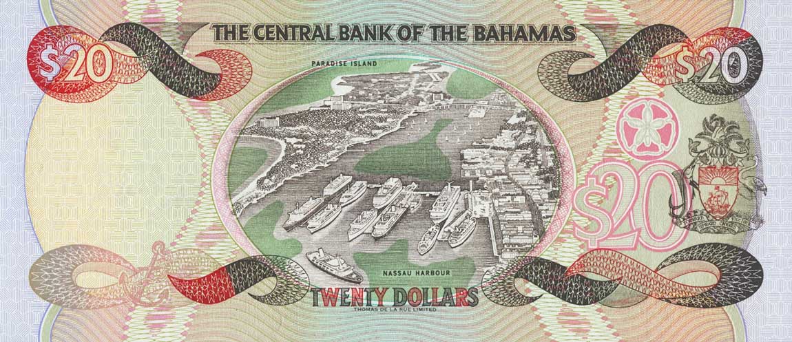 Back of Bahamas p65r: 20 Dollars from 1997