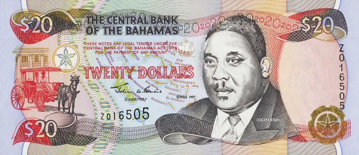 Front of Bahamas p65r: 20 Dollars from 1997