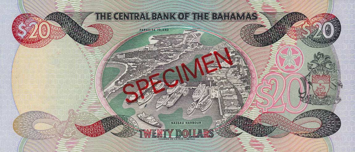 Back of Bahamas p65s: 20 Dollars from 1997