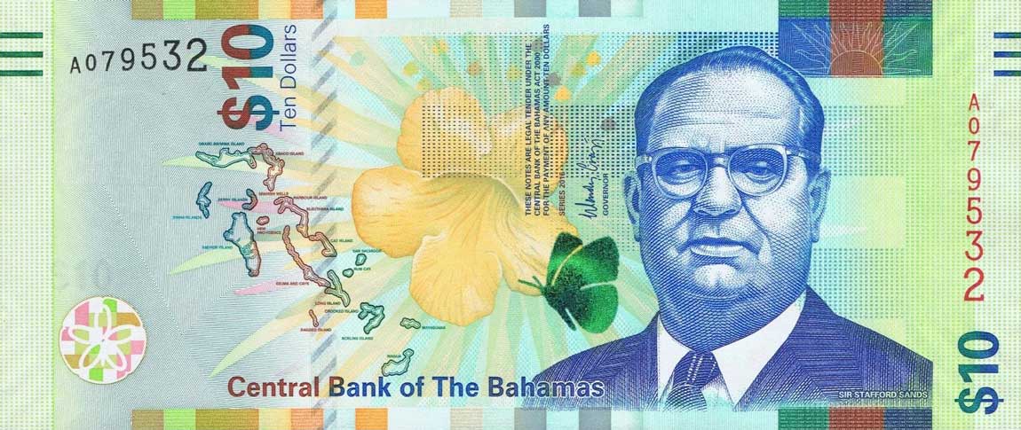Front of Bahamas p79a: 10 Dollars from 2016
