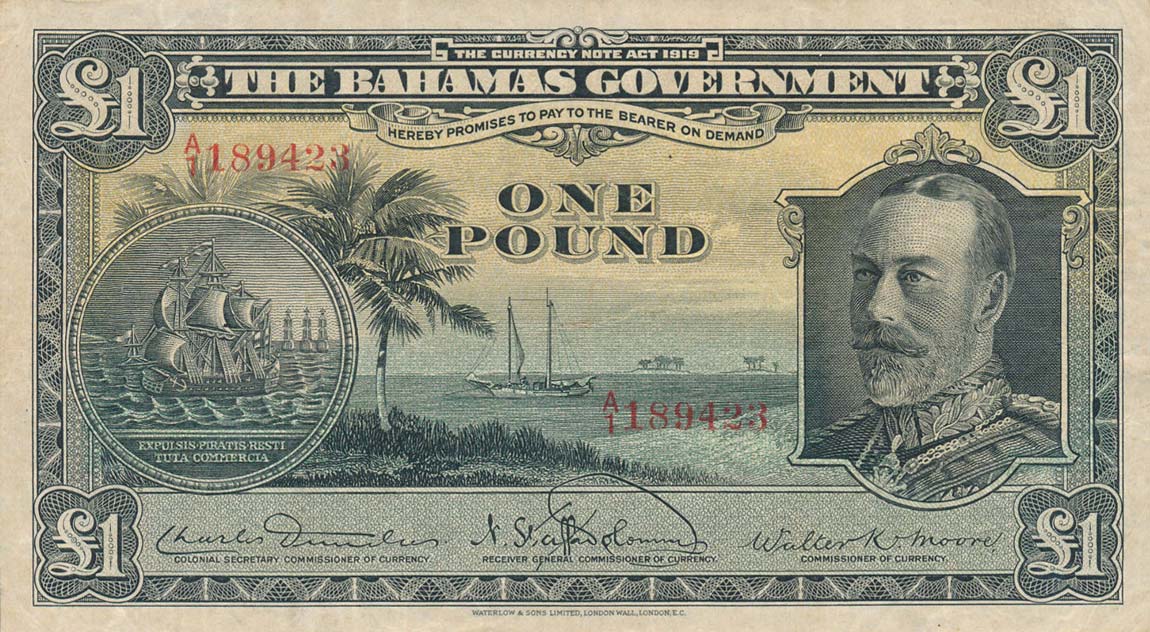 Front of Bahamas p7: 1 Pound from 1919