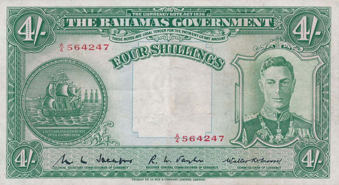 Front of Bahamas p9b: 4 Shillings from 1936