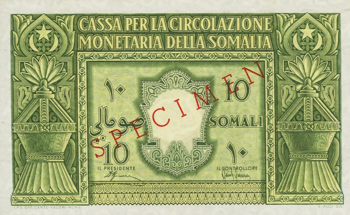 Front of Italian Somaliland p13s: 10 Somali from 1950