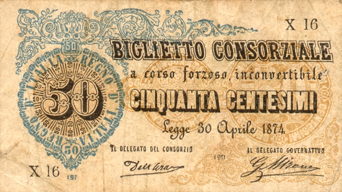 Front of Italy p1: 50 Centesimos from 1874