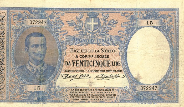 Front of Italy p22: 25 Lire from 1902