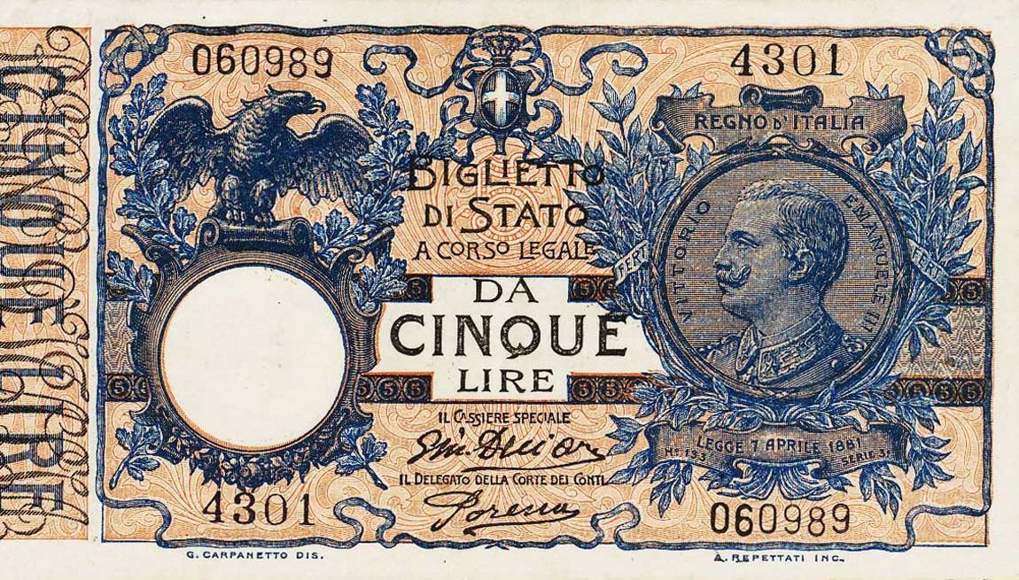 Front of Italy p23e: 5 Lire from 1918