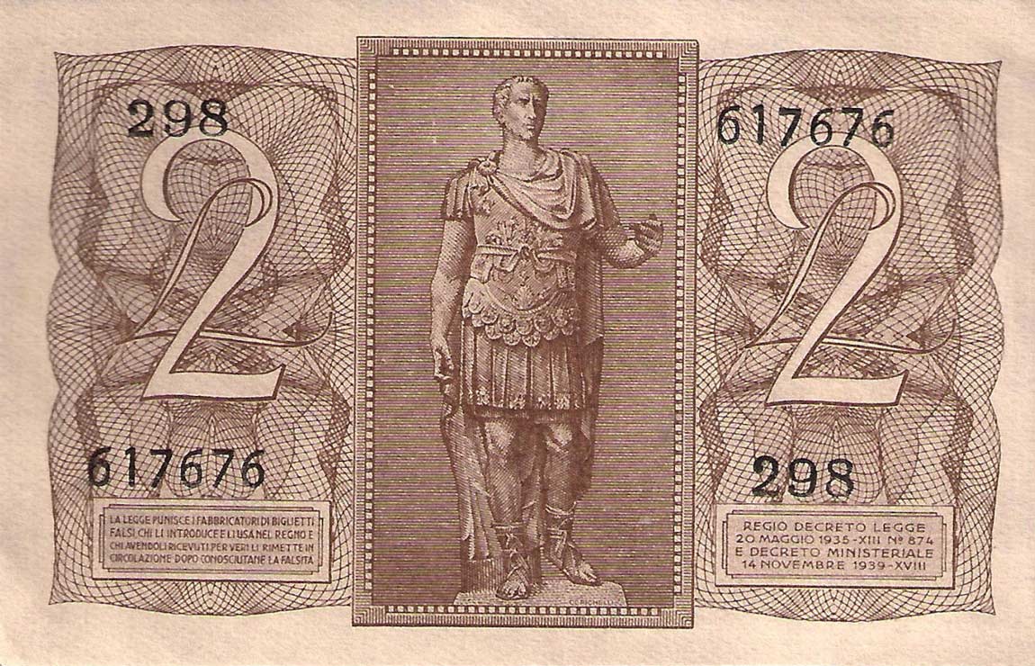 Back of Italy p27: 2 Lire from 1939