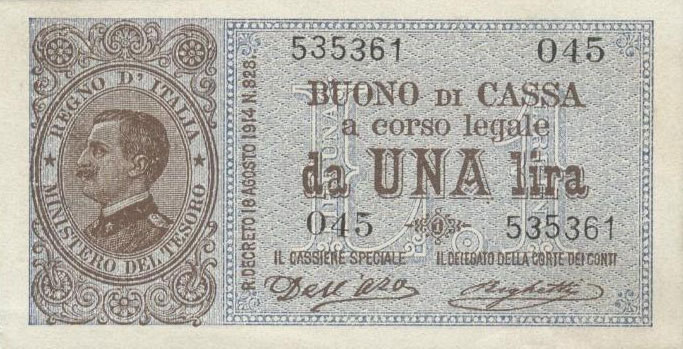 Front of Italy p36a: 1 Lira from 1914