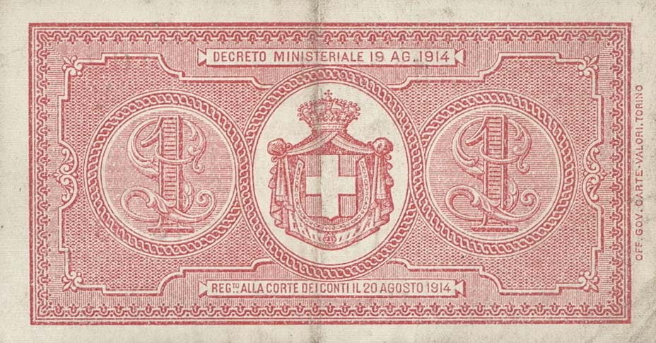 Back of Italy p36b: 1 Lira from 1914