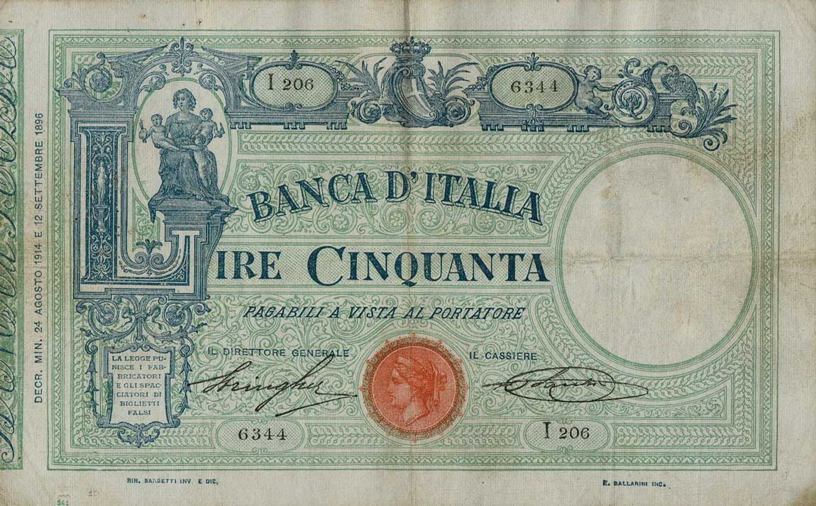 Front of Italy p38b: 50 Lire from 1899