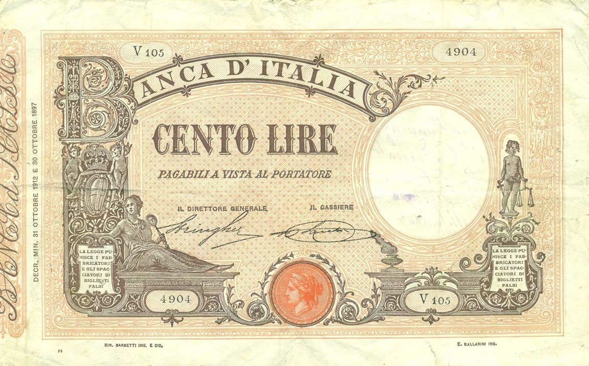 Front of Italy p39d: 100 Lire from 1911