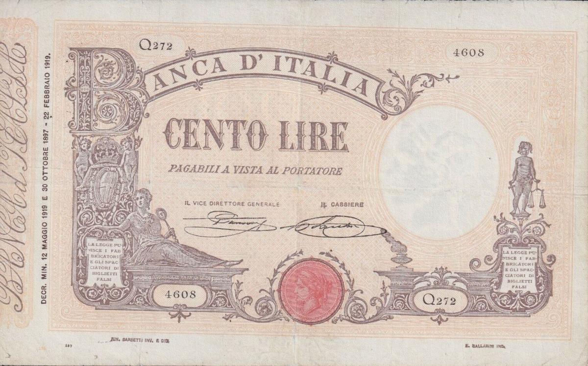 Back of Italy p39e: 100 Lire from 1919