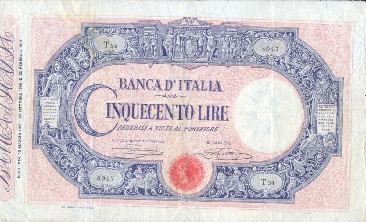 Front of Italy p40e: 500 Lire from 1919