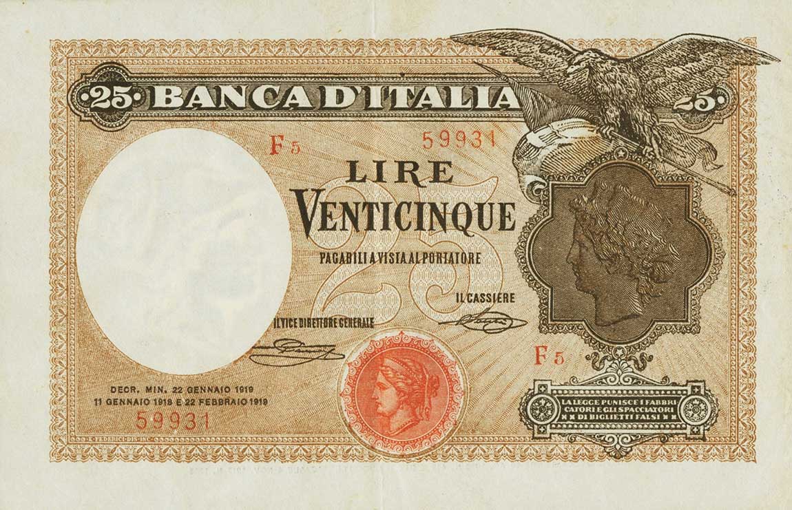 Front of Italy p42b: 25 Lire from 1919
