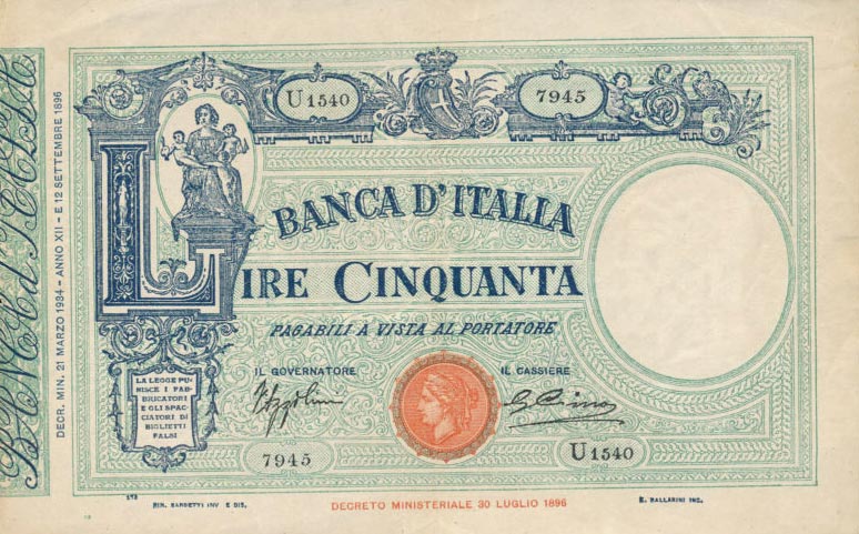 Front of Italy p47c: 50 Lire from 1936