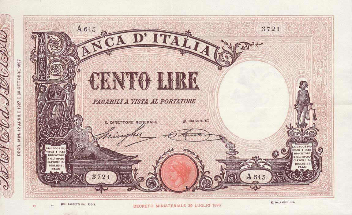 Front of Italy p48a: 100 Lire from 1928