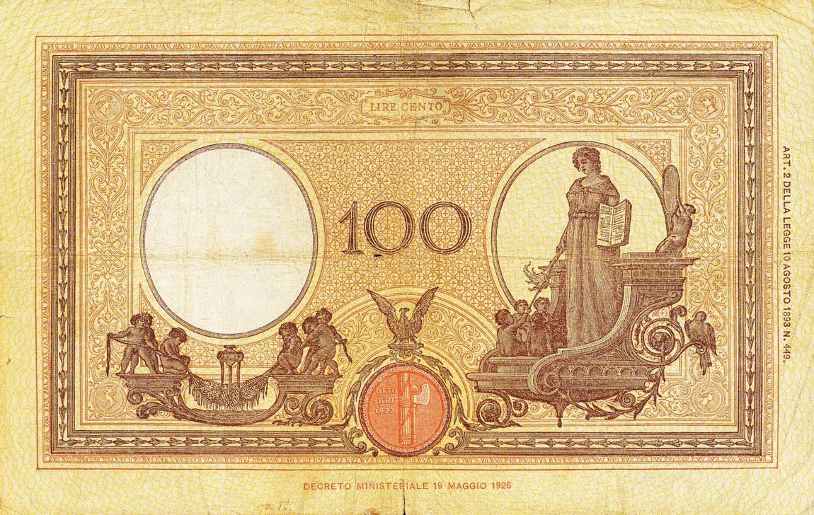Back of Italy p50b: 100 Lire from 1929