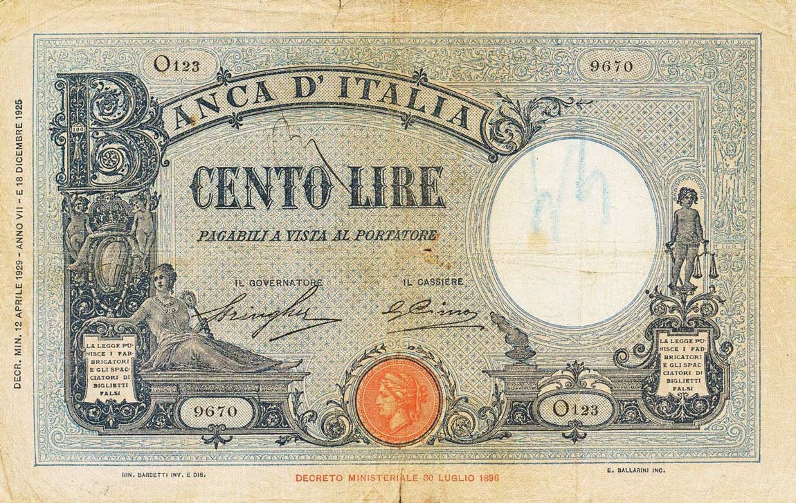 Front of Italy p50b: 100 Lire from 1929