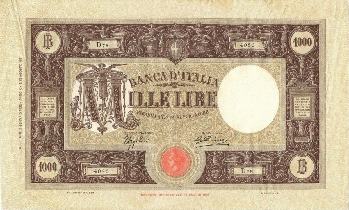 Front of Italy p52c: 1000 Lire from 1932