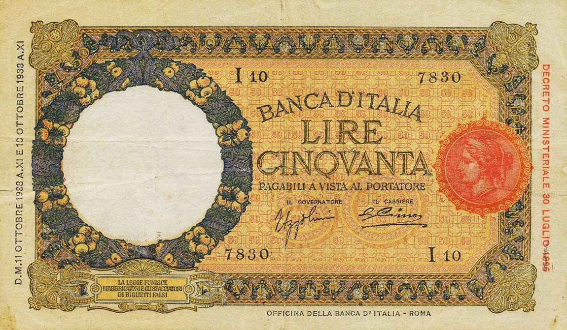 Front of Italy p54a: 50 Lire from 1933