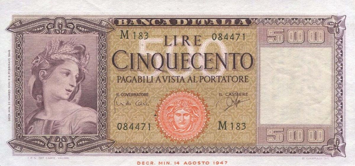 Front of Italy p80b: 500 Lire from 1961