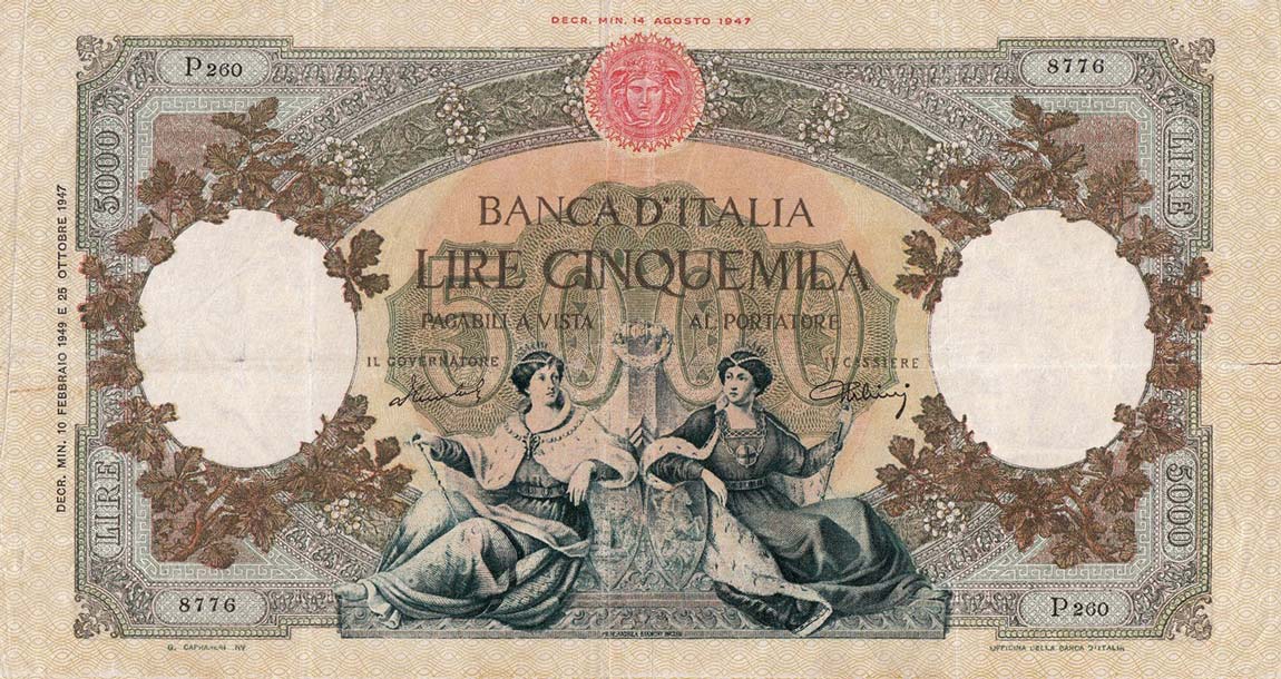 Front of Italy p85b: 5000 Lire from 1949