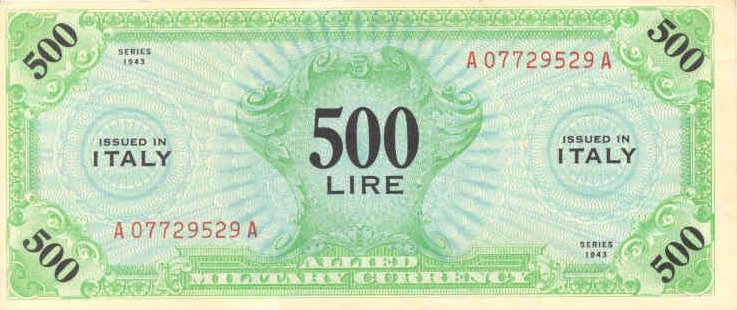Front of Italy pM16a: 500 Lire from 1943