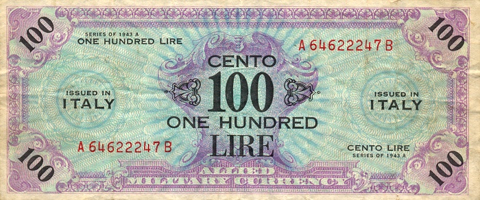 Front of Italy pM21b: 100 Lire from 1943