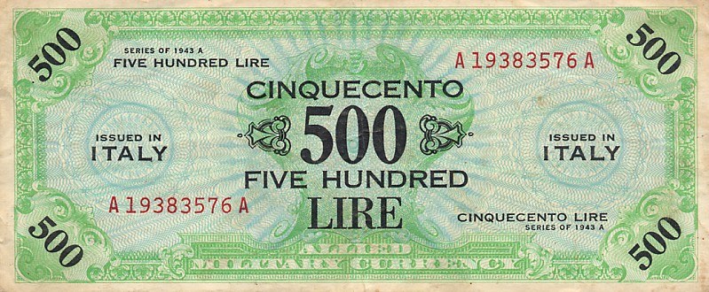 Front of Italy pM22a: 500 Lire from 1943