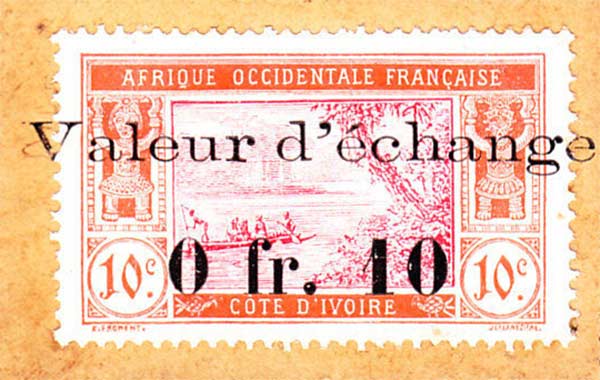Front of Ivory Coast p5: 0.1 Franc from 1920