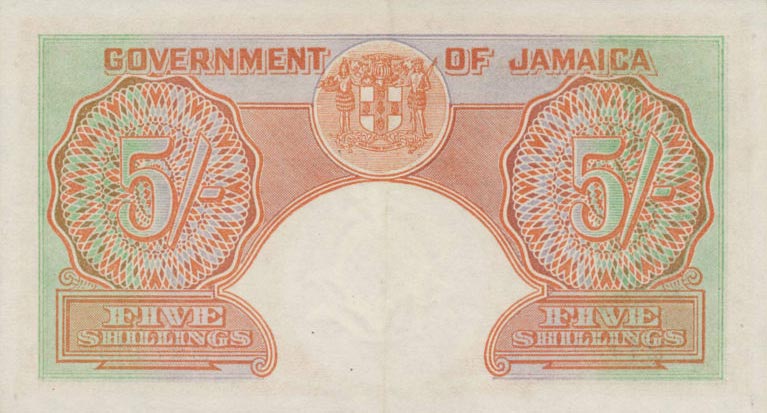 Back of Jamaica p37a: 5 Shillings from 1939