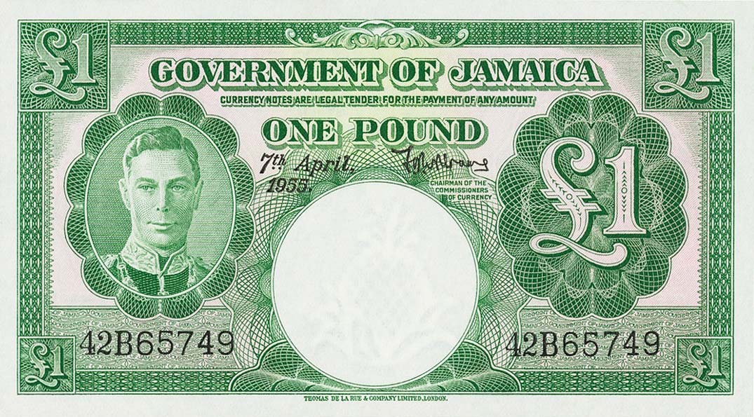 Front of Jamaica p41b: 1 Pound from 1950