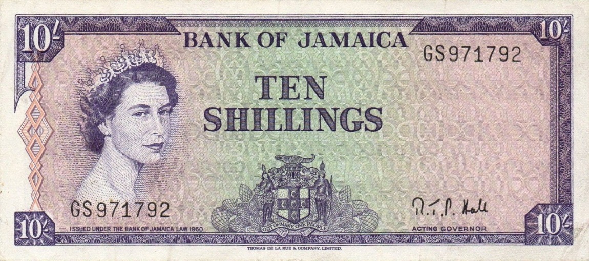 Front of Jamaica p51Bc: 10 Shillings from 1964