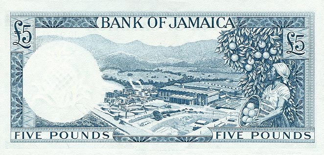 Back of Jamaica p52a: 5 Pounds from 1964