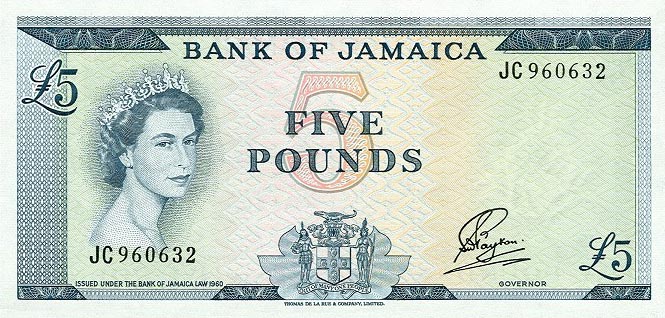 Front of Jamaica p52a: 5 Pounds from 1964