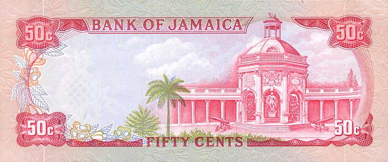 Back of Jamaica p53a: 50 Cents from 1970