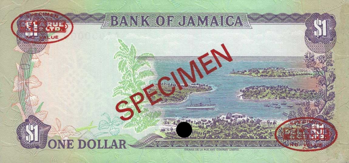 Back of Jamaica p68As: 1 Dollar from 1985