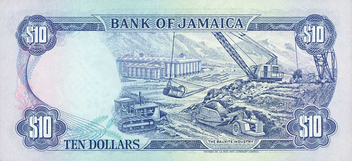 Back of Jamaica p71b: 10 Dollars from 1987