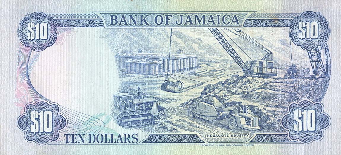 Back of Jamaica p71c: 10 Dollars from 1989