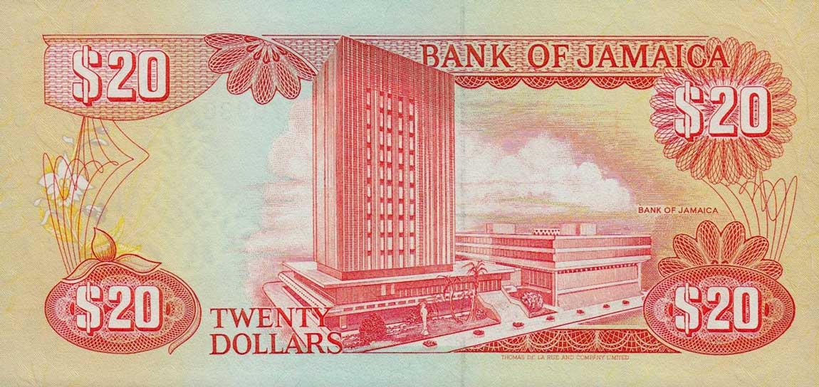 Back of Jamaica p72g: 20 Dollars from 1998