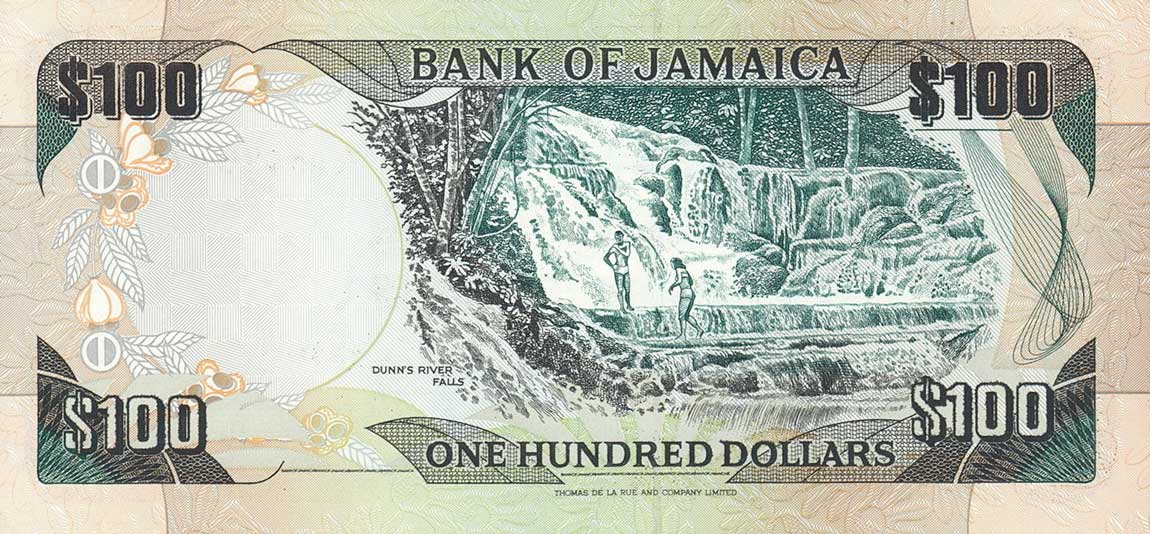Back of Jamaica p76b: 100 Dollars from 1996