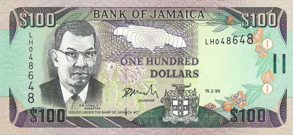 Front of Jamaica p76b: 100 Dollars from 1996