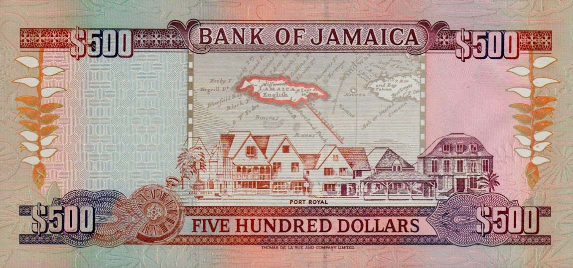 Back of Jamaica p77b: 500 Dollars from 1996